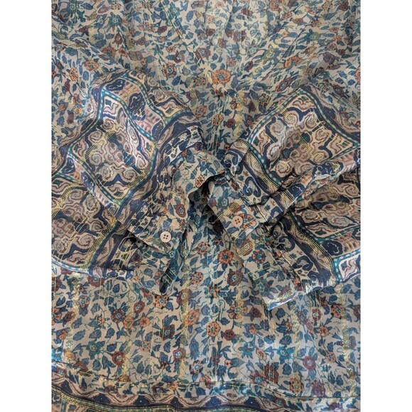 Joie Floral Print Multicolor Silk & Gold Metallic boho blouse Size Small - Picture 9 of 9